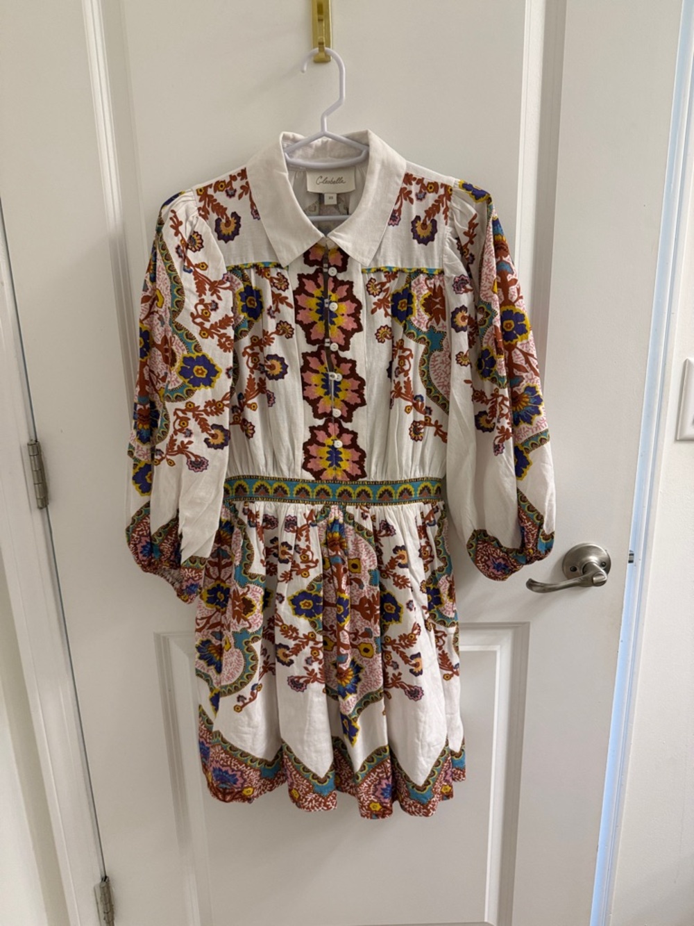 Cleobella White Mini Dress with Multicolor Floral Embroidery